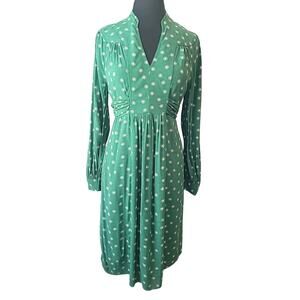 Boden Green Floral Midi Shift Dress Tie Waist Size US 6 Long Sleeve EUC